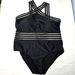 Meet.Curve Black Crossover Lady‎ Vintage One Piece Swimsuit Womens Size XL